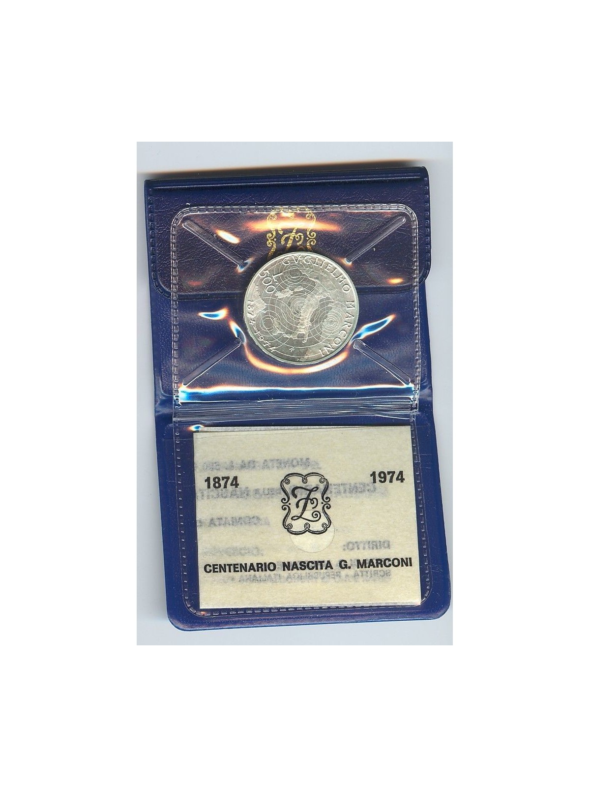 ITALIA 1974 Marconi, Moneta £ 500 in argento FDC