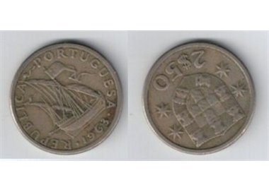 PORTOGALLO 1963 2,5 ESCUDOS 2$50 KM 590