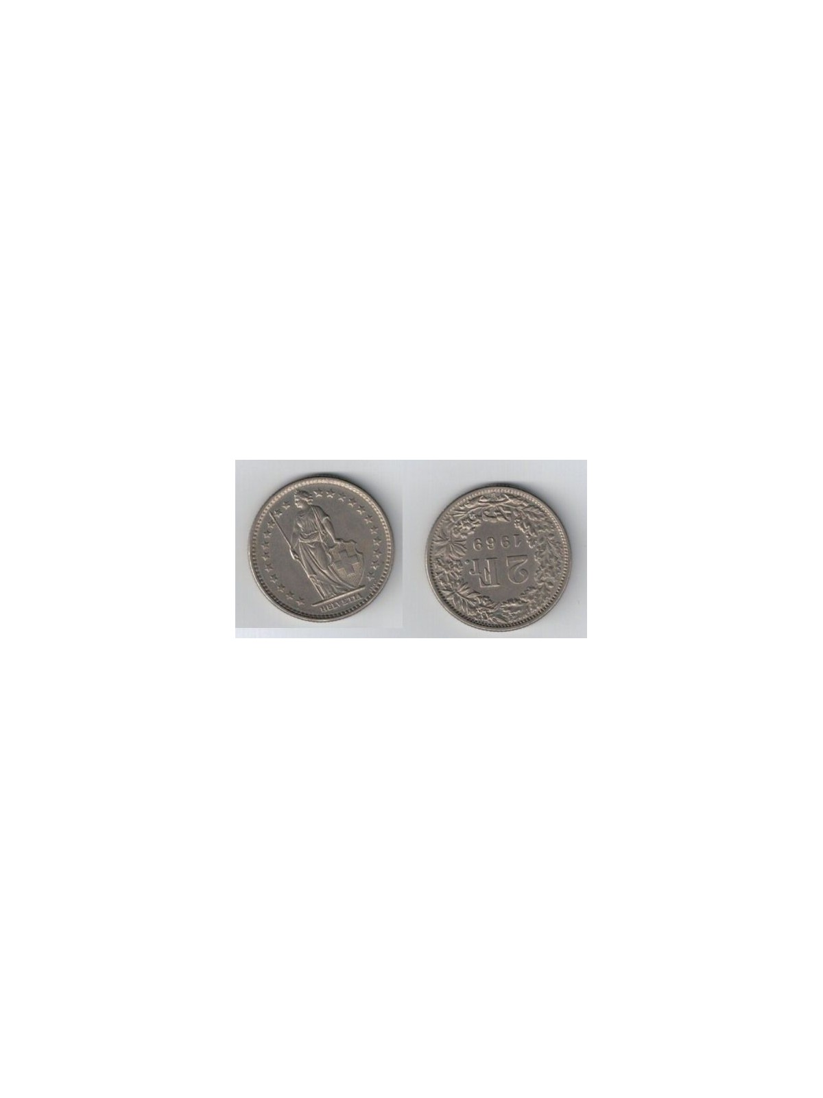 SWITZERLAND 1969 2 FRANCS KM 21a.1