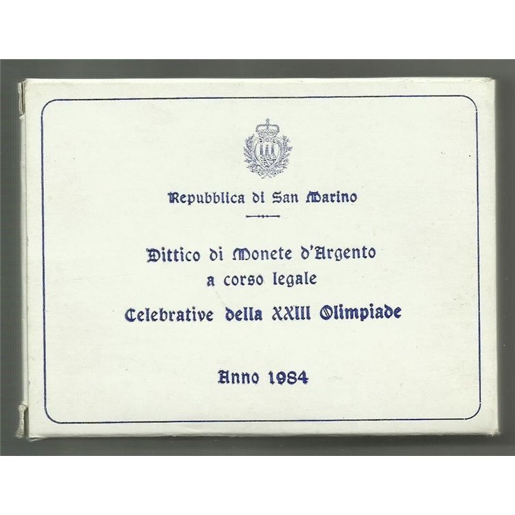 SAN MARINO 1984 Diptych XXIII Olympiad, 2 Silver Coins UNC