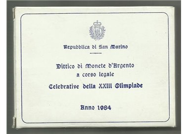 SAN MARINO 1984 Diptych XXIII Olympiad, 2 Silver Coins UNC