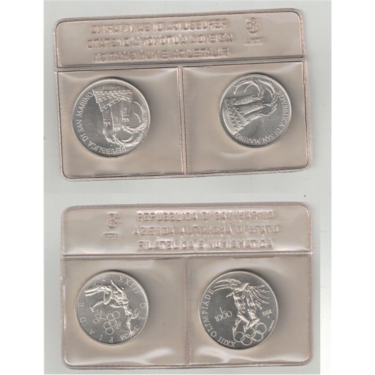 SAN MARINO 1984 Dittico XXIII Olimpiade, 2 Monete in Argento FDC
