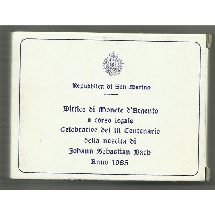 SAN MARINO 1985 Johann Sebastian Bach Diptych, 2 Proof Silver Coins