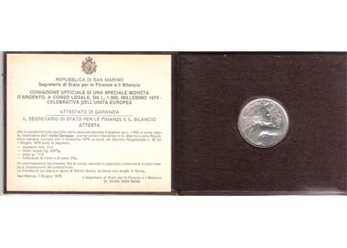 SAN MARINO 1979 United Europe, £1000 Silver Coin UNC