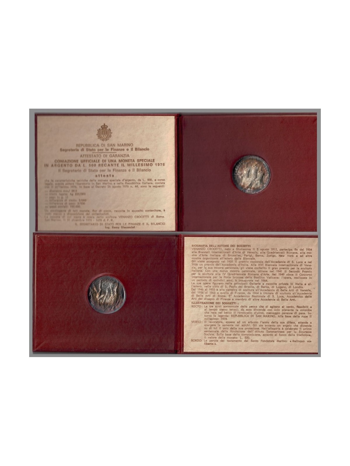 SAN MARINO 1976 Sicurezza sociale, Moneta da 500 £ in argento FDC