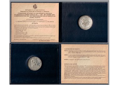 SAN MARINO 1978 Leo Tolstoy, £1000 Silver Coin UNC