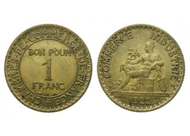 FRANCE 1922 BON POUR 1 FRANC COMMERCE INDUSTRIE KM 876