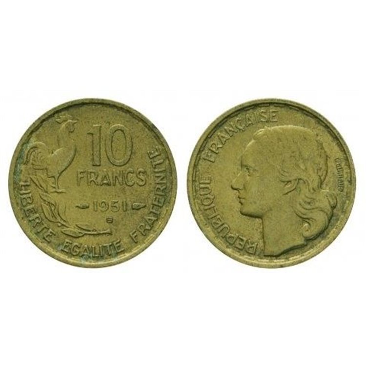 FRANCE 1951 10 FRANCS G. Guiraud KM 915.2