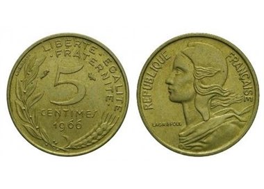 FRANCE 1966 5 CENTIMES Marianne Lagriffoul KM 933
