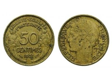 FRANCE 1931 50 CENTIMES Morlon KM 894.1