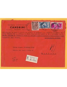RACCOMANDATA ESPRESSO DEL 1956 SIRACUSANA E ITALIA AL LAVORO