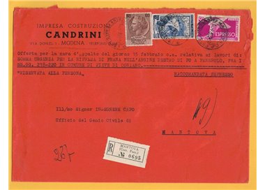 REGISTERED EXPRESS LETTER FROM 1956 SIRACUSANA AND ITALY AT WORK