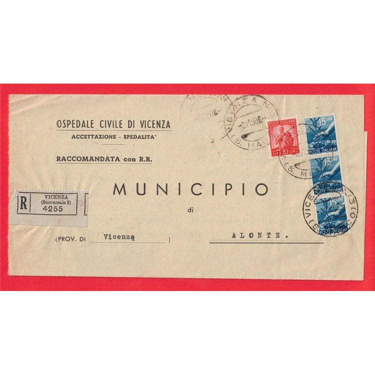 RACCOMANDATA DEL 1950 DEMOCRATICA 1x£10 + 3x£15