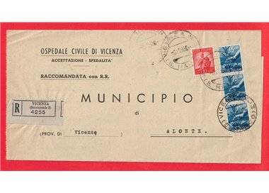 RACCOMANDATA DEL 1950 DEMOCRATICA 1x£10 + 3x£15