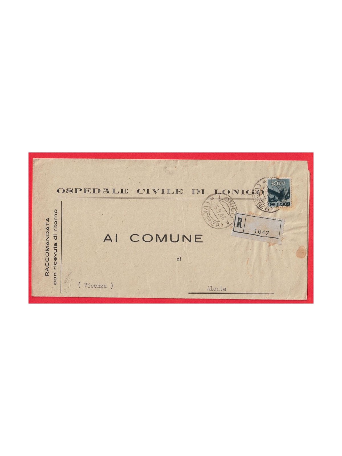 RACCOMANDATA DEL 1946 DEMOCRATICA £10