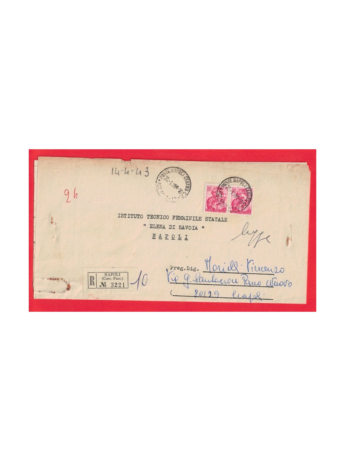 REGISTERED LETTER FROM 1968 MICHELANGIOLESCA 2x£90