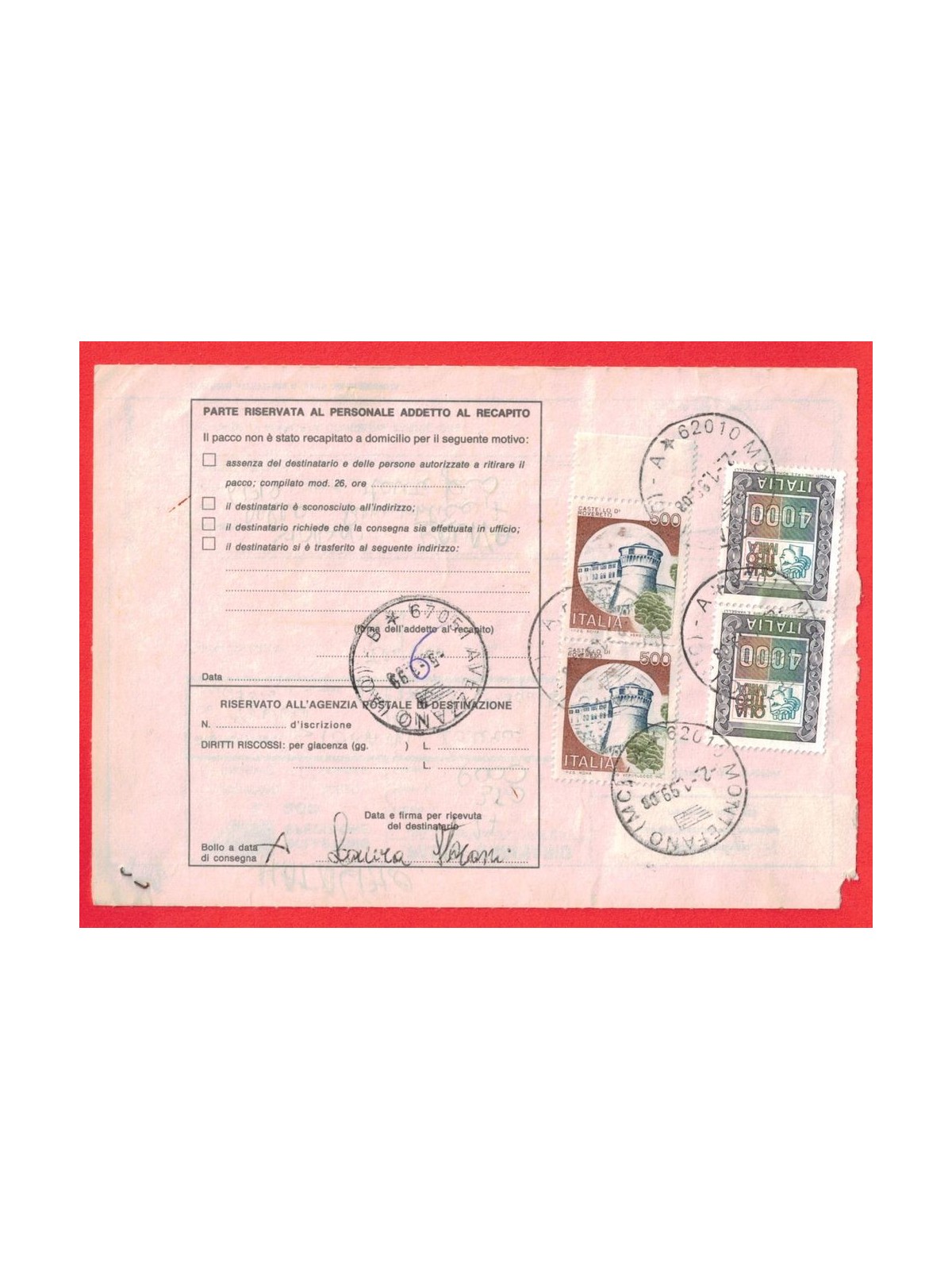 ORDINARY PARCEL FROM 1999 CASTELLI D'ITALIA + HIGH VALUES 2x£500 + 2x£4000
