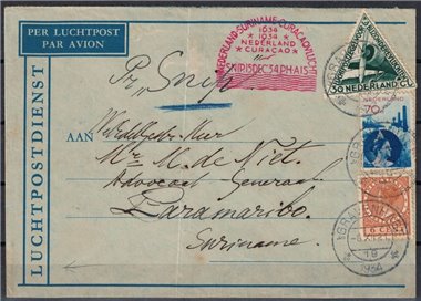 NETHERLANDS 1934 Special flight from The Hague to Paramaribo (Suriname - Curacao)