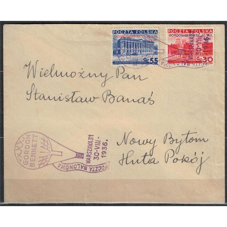 POLAND 1936 Balloon Mail, Gordon Bennett