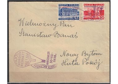 POLONIA 1936 Balloon Mail, Gordon Bennett