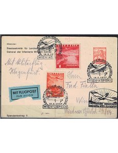AUSTRIA 1937 Cartolina paracadutata e trasportata con volo militare