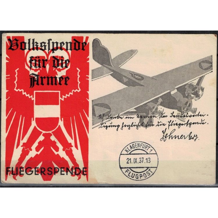 AUSTRIA 1937 Cartolina paracadutata e trasportata con volo militare