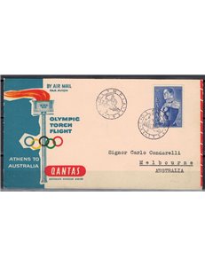 GRECIA 1956 Volo speciale per il trasporto della torcia olimpica da Atene a Melbourn