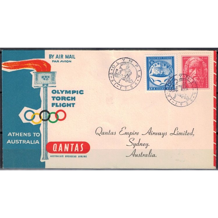 GREECE 1956 Special flight to transport the Olympic torch (Qantas)