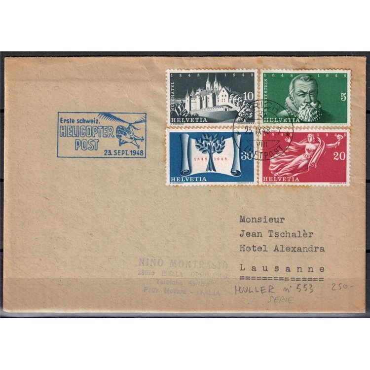 SWITZERLAND 1948 First postal connection by helicopter from Zurich to Lausanne