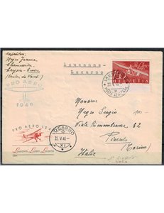 SVIZZERA 1946 1° volo Swiss Air da Losanna a Locarno via Lucerna