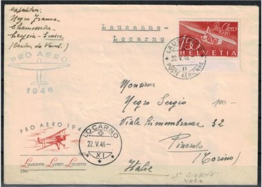 SWITZERLAND 1946 First Swiss Air flight from Lausanne to Locarno via Lucerne