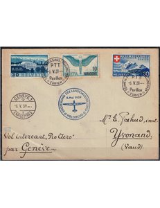 SVIZZERA 1939 Volo speciale da Zurigo a Yvonand per le manifestazioni aviatorie di Zurigo