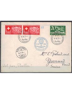 SVIZZERA 1939 Balloon Mail - 1° volo Zurigo-Yvonand con mongolfiera