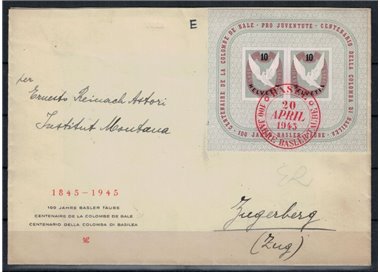 SWITZERLAND 1945 Centenary of the Basel Dove envelope with red cancellation
