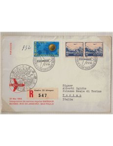 SVIZZERA 1954 1° Volo Swissair Zurigo-Ginevra-Rio de Janeiro-San Paolo
