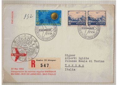 SWITZERLAND 1954 1st Swissair flight Zurich-Geneva-Rio de Janeiro-São Paulo