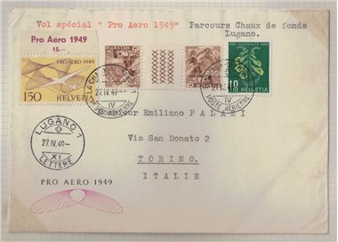SVIZZERA 1949 Volo straordinario Pro Aero La Chaux de Fonds-Lugano