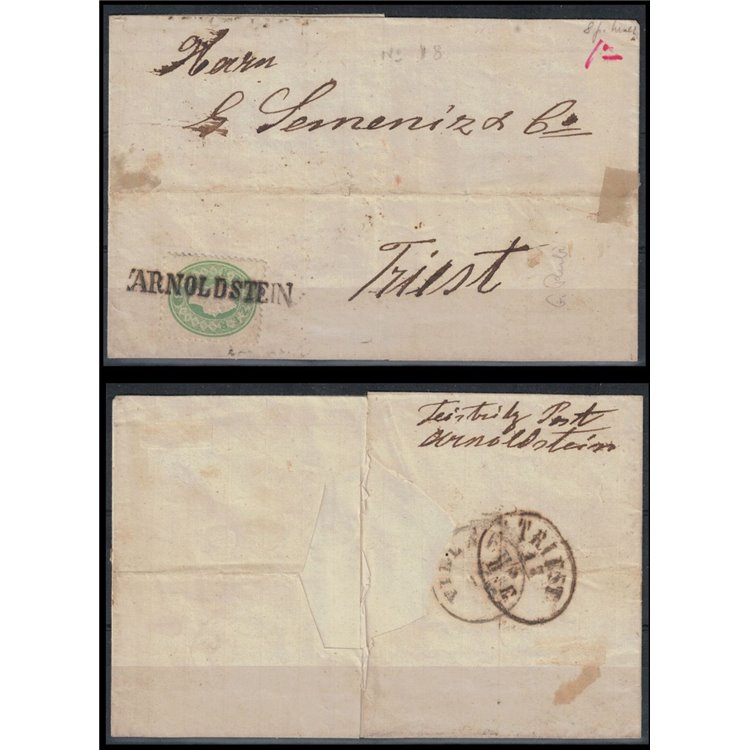 AUSTRIA 1861 Lettera da Arnoldstein per Trieste affrancata con 3 Kr. verde