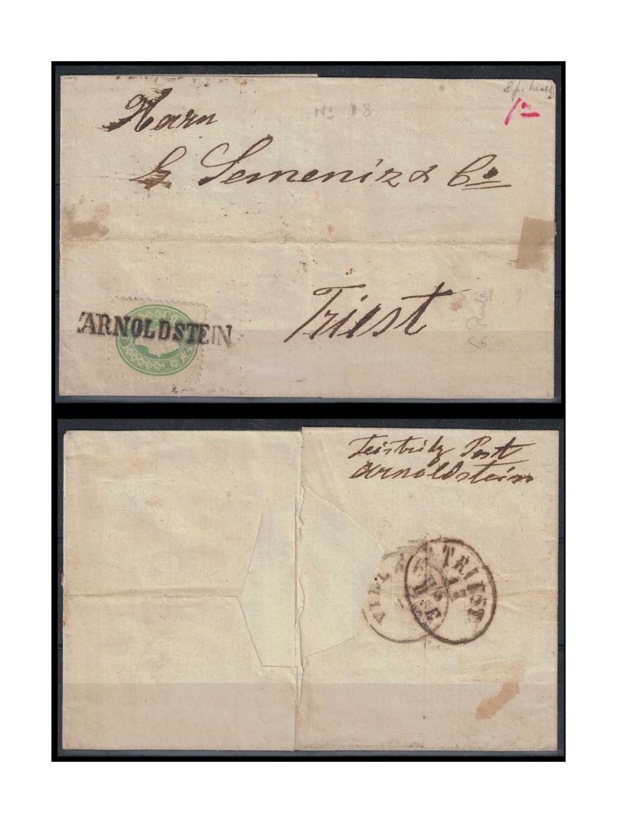 AUSTRIA 1861 Lettera da Arnoldstein per Trieste affrancata con 3 Kr. verde