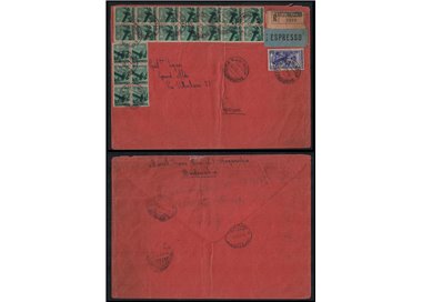 ITALIA 1951 Raccomandata affrancata con 20v 8£ democratica + 20£ lavoro