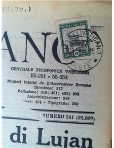 VATICANO 1934 Copia Osservatore Romano affrancata con 12,50 c. giardini