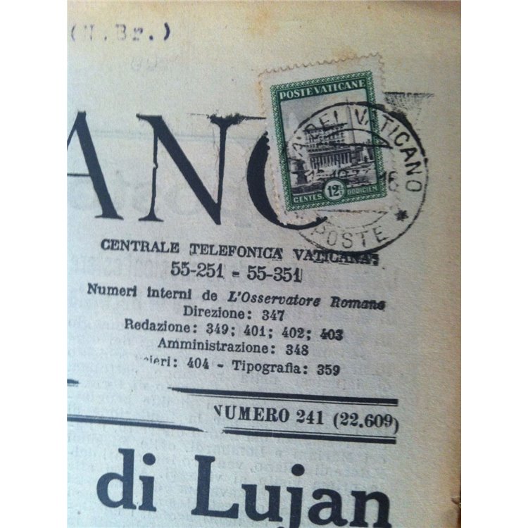 VATICANO 1934 Copia Osservatore Romano affrancata con 12,50 c. giardini