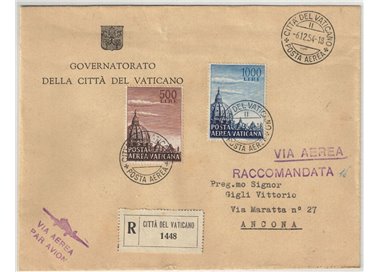 VATICAN 1953 Dome of St. Peter's Basilica - Registered Airmail