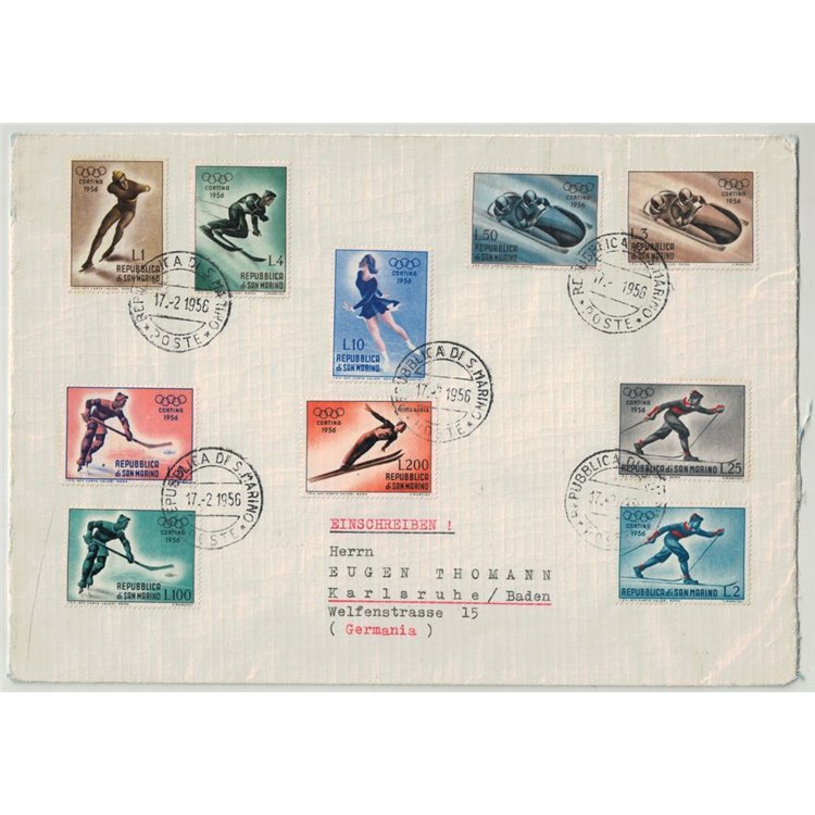 SAN MARINO 1956 Letter to Karlsruhe stamped with the Olympics series