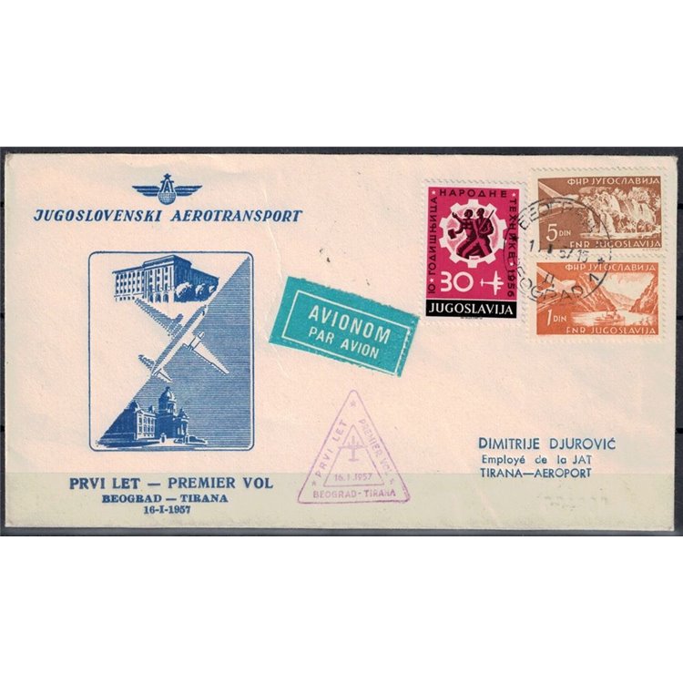 YUGOSLAVIA 1957 First flight Belgrade - Tirana