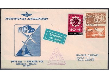 YUGOSLAVIA 1957 First flight Belgrade - Tirana