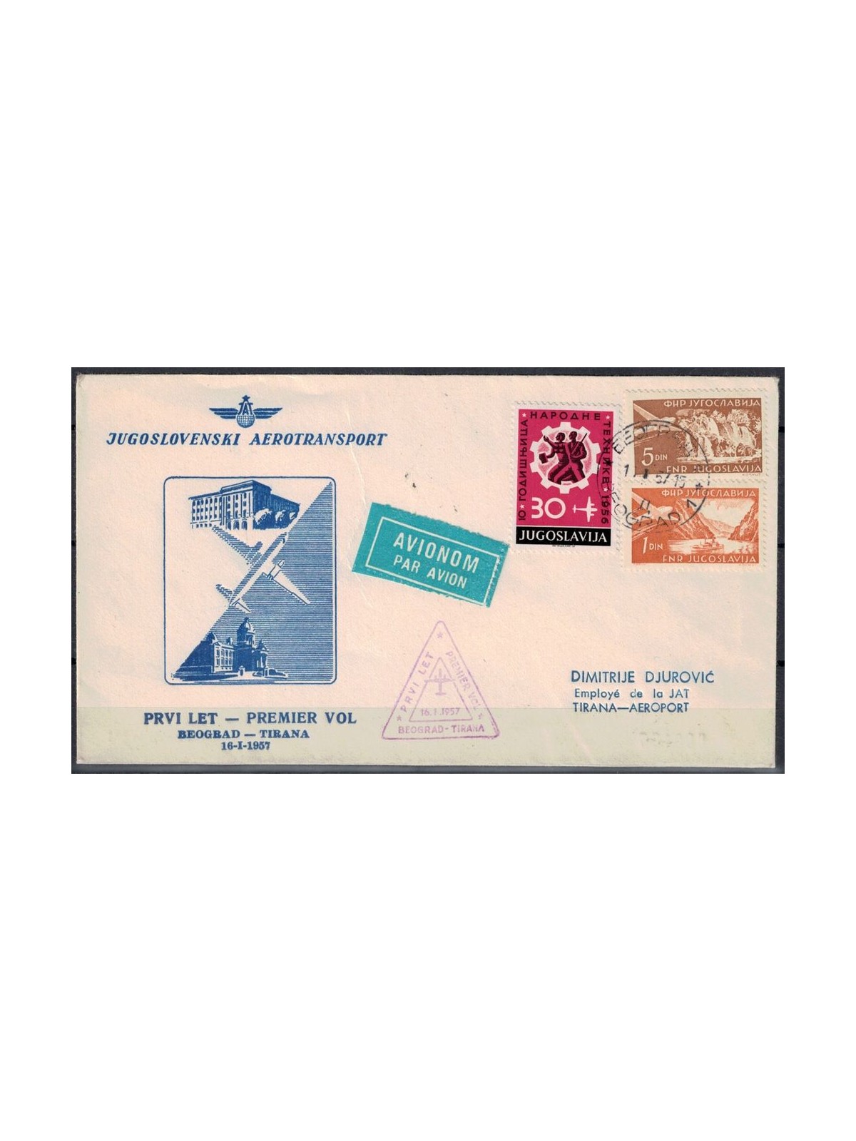 YUGOSLAVIA 1957 First flight Belgrade - Tirana