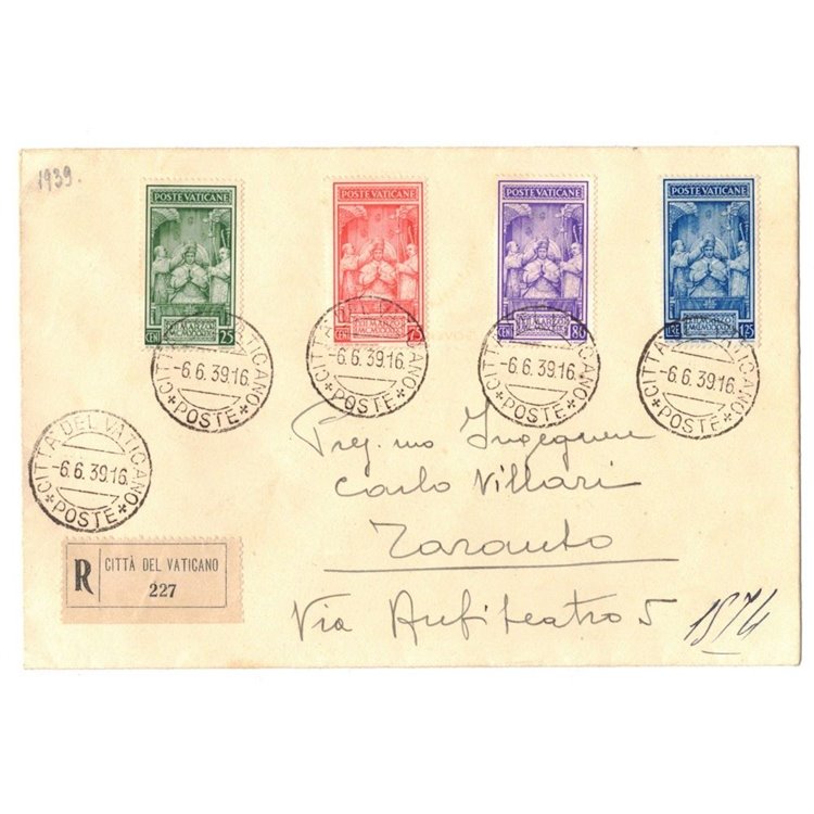 VATICAN 1939 Registered letter for Italy (Coronation of Pius XII)